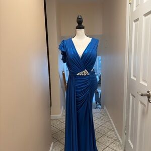 Sapphire Blue Maxi Dress with Embellished Waist